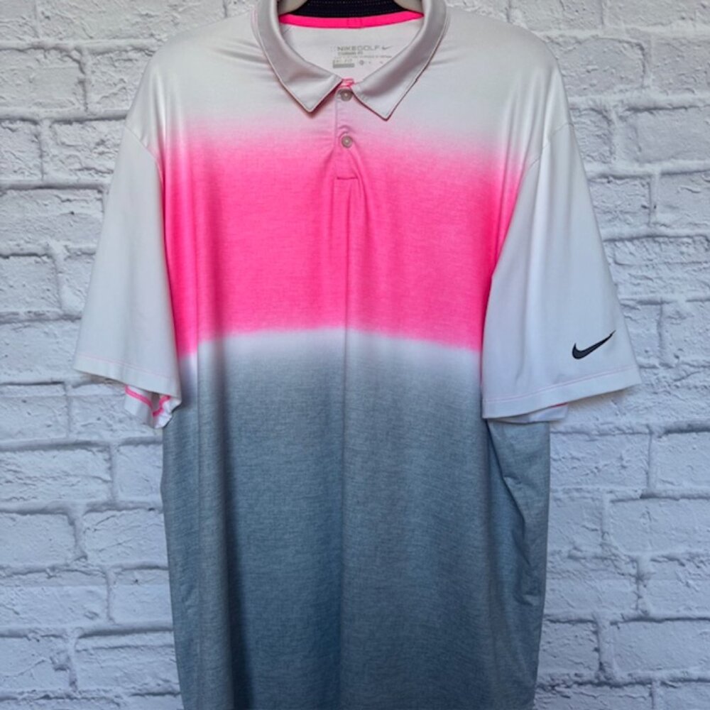 Nike Mens XL Golf Polo Shirt White Grey Pink Dri Fit Standard